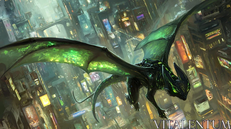 AI ART Green Dragon Over Neon City