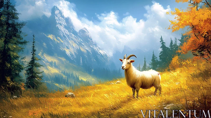 Golden Meadow with Majestic Mountains AI Image