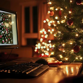 Holiday Decor and Computer Setup