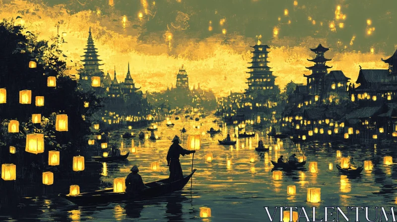 AI ART Floating Lanterns at Dusk