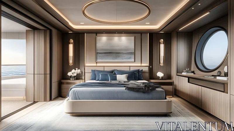 AI ART Elegant Bedroom with Ocean View and Modern Decor