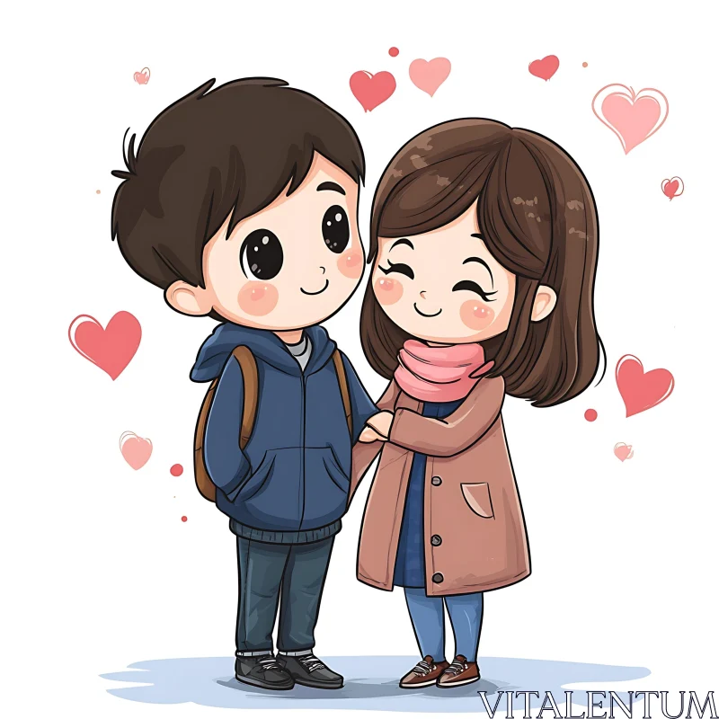 Cute Cartoon Couple Holding Hands Art AI Image