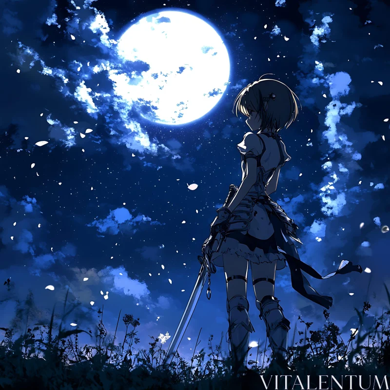 AI ART Moonlit Warrior Anime Style Illustration