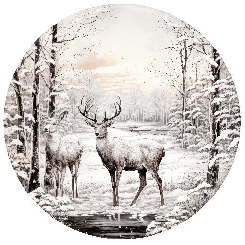 POD Design Aquarelle Winter Landscape with Deer in Snowy Forest