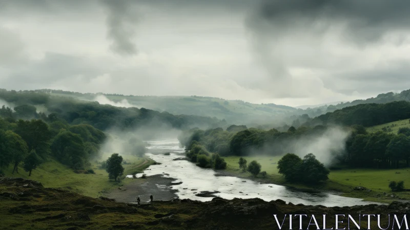 Atmospheric British Landscape - River and Mountain Scene AI Image