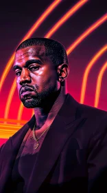 Kanye West Neon Art Portrait