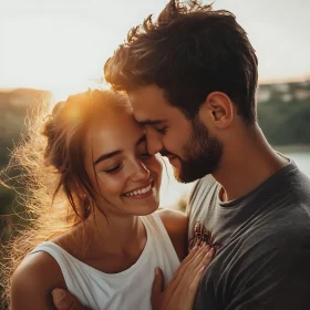 Couple's Affectionate Moment at Sunset