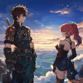 Fantasy Anime Couple Above the Clouds