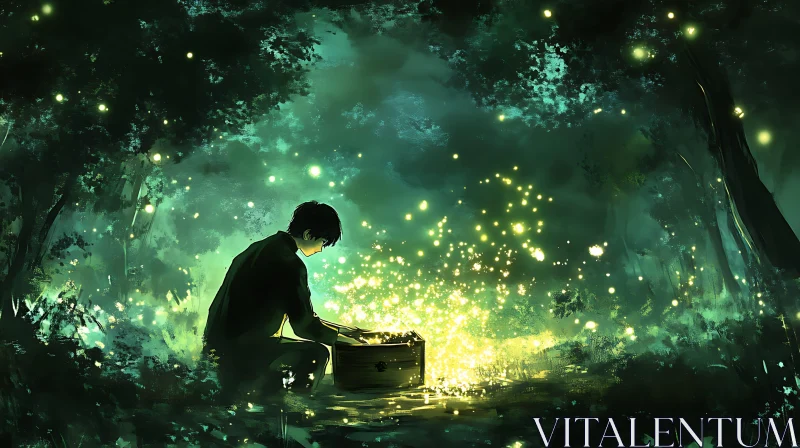 AI ART Boy and the Fireflies Treasure