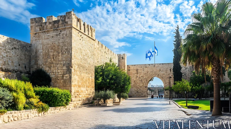 AI ART Ancient Stone Fortress Under Blue Skies