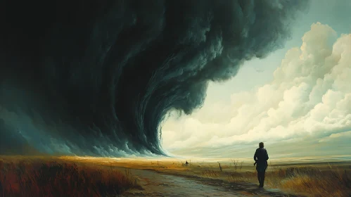Solitary Figure Facing Impending Storm