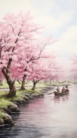 Blossom Trees on the River: Anime-Inspired Illustrations