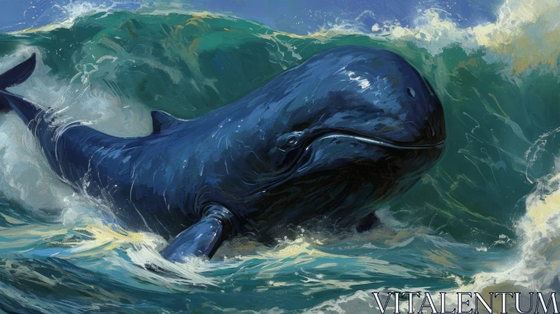 Blue Whale Painting in Rough Sea | Captivating Marine Art AI Image