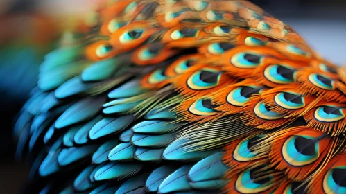Breathtaking Peacock Feathers Display in Light Orange and Dark Cyan