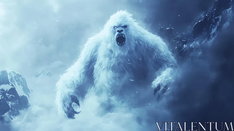 Fearsome Yeti in Mountain Mist AI Image