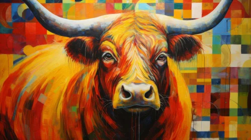 Colorful Bull Painting - Traditional Oil on Canvas
