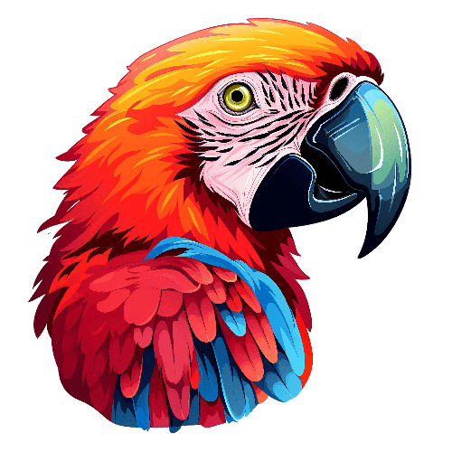 Colorful Parrot Head Illustration on Transparent Background POD Design