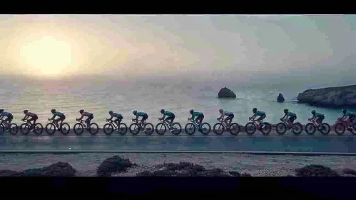 Cyclists Riding on Road Near Ocean - Cinematic Stills Style