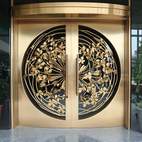 Ornate Golden Leaf Metal Door