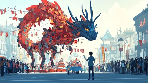 Vibrant City Parade with Dragon