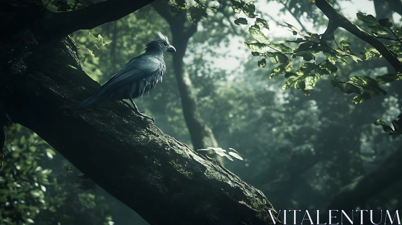 Grey Bird Perched on Tree Limb AI Image