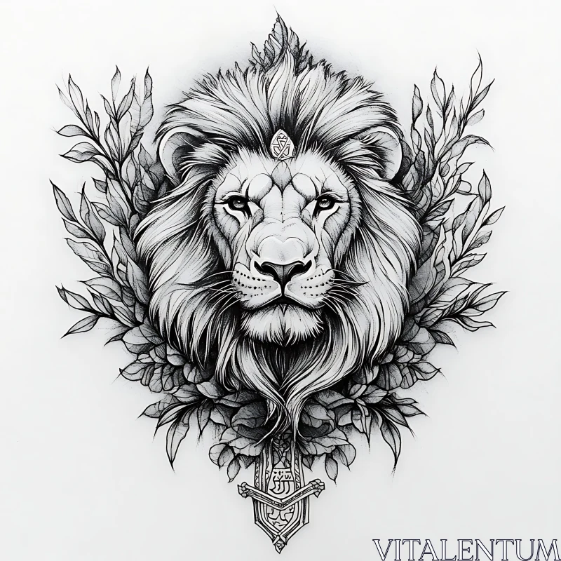 Monochrome Lion Illustration AI Image