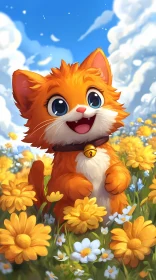 Orange Kitten Among Golden Blooms