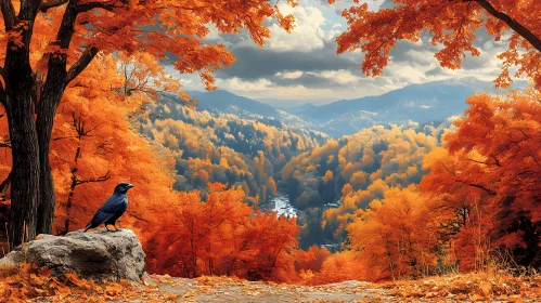 Colorful Autumn Scene with Bird