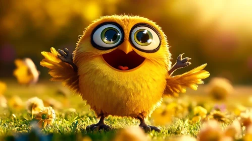 Happy Fluffy Bird Cartoon Image