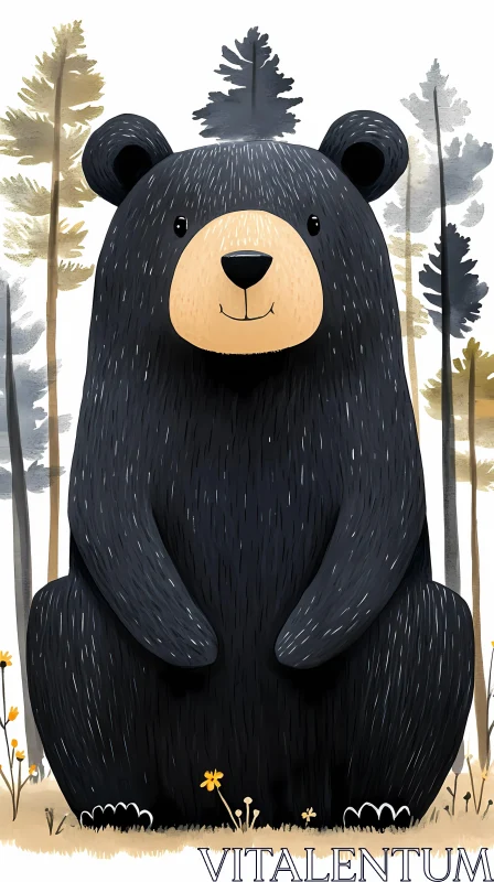 Cute Bear Illustration in Nature AI Image