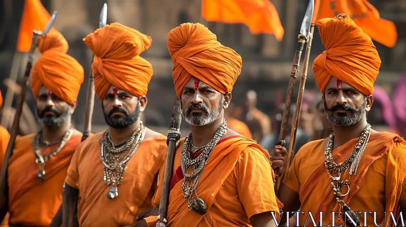 Procession of Men in Traditional Attire AI Image