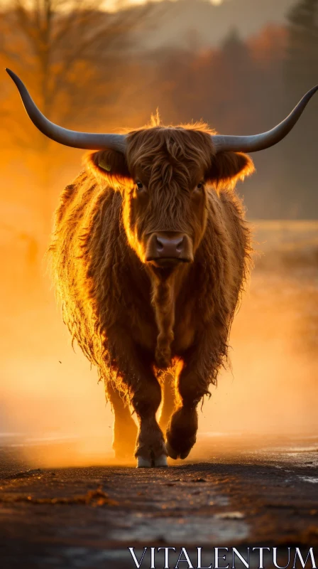 Highland Cattle at Sunset - Iconic Techno Shamanism Art AI Image