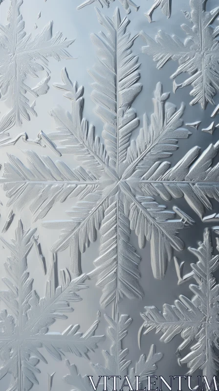 Intricate Snowflake Pattern on Metallic Frosted Glass AI Image