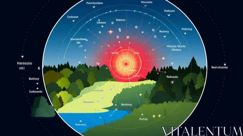 Starry Sky Circle: Astrological Diagram with Sun and Weather Information AI Image