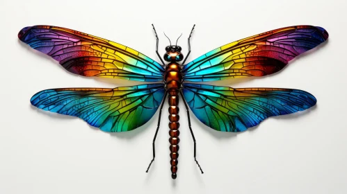Surrealistic Spectrum-Hued Dragonfly | Stained Glass Effect | 3D Art