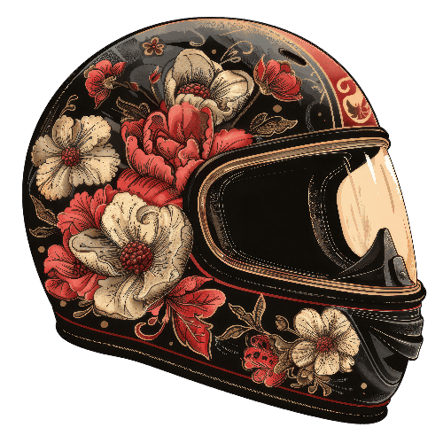 POD Design Vintage Motorcycle Helmet with Floral Design Illustration