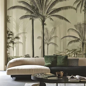 Sophisticated Interior Design with Palm Tree Wallpaper