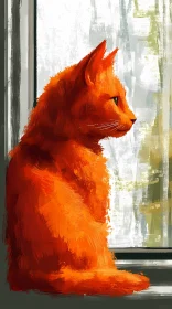 Portrait of Orange Cat Looking Outside