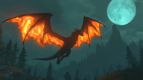 Fiery Dragon Soaring at Night