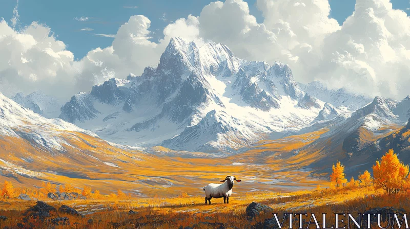 Snow-Capped Mountains and Autumn Meadow AI Image