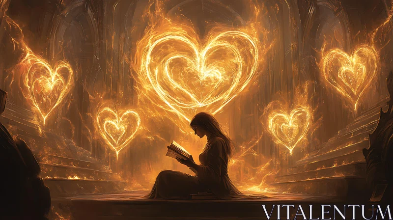 AI ART Golden Hearts and Literary Enchantment