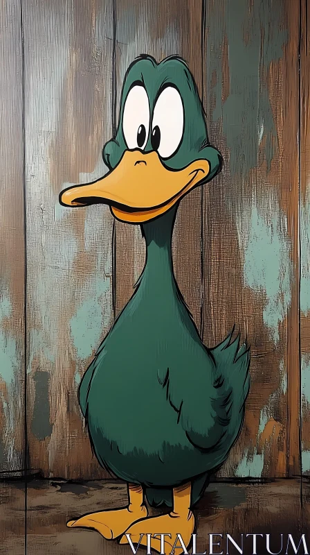 AI ART Cartoon Duck Character on Wooden Background