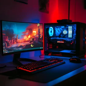 Modern RGB Gaming PC Setup with LED Lighting
