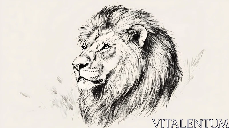 Monochrome Lion Drawing AI Image