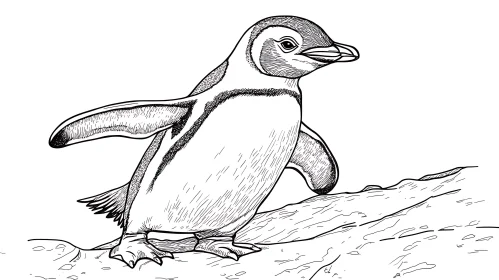 Elegant Penguin Sketch in Black and White