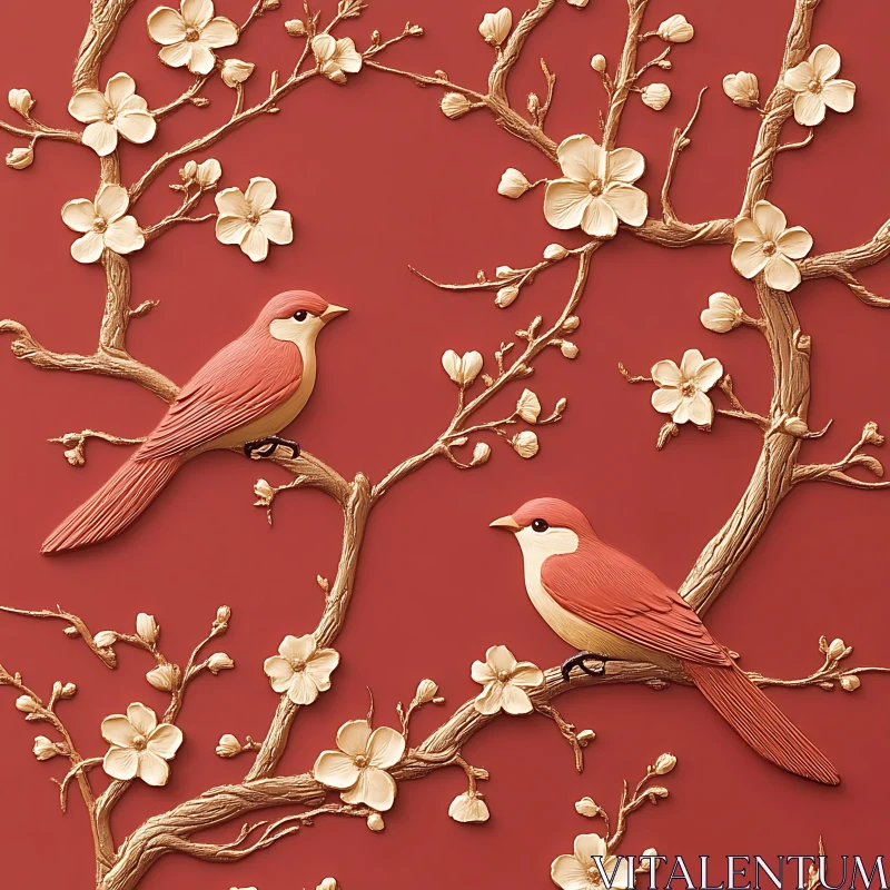 AI ART Floral Branch Birds Elegant Design