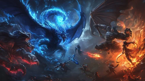 Dragon and Warrior Battle Scene