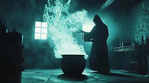 Mystical Wizard and Cauldron