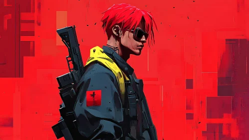 Futuristic Soldier with Red Hair