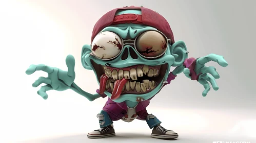 3D Rendered Cartoon Zombie with Red Hat and Purple Shirt